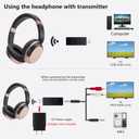 Bluetooth Wireless Over Ear Light Weight Headphone with Low Latency USB Transmitter for TV,PC,3.5mm Audio Device, Stereo Wireless Headset Built-in Microphone for Cell Phone (Rose Gold)