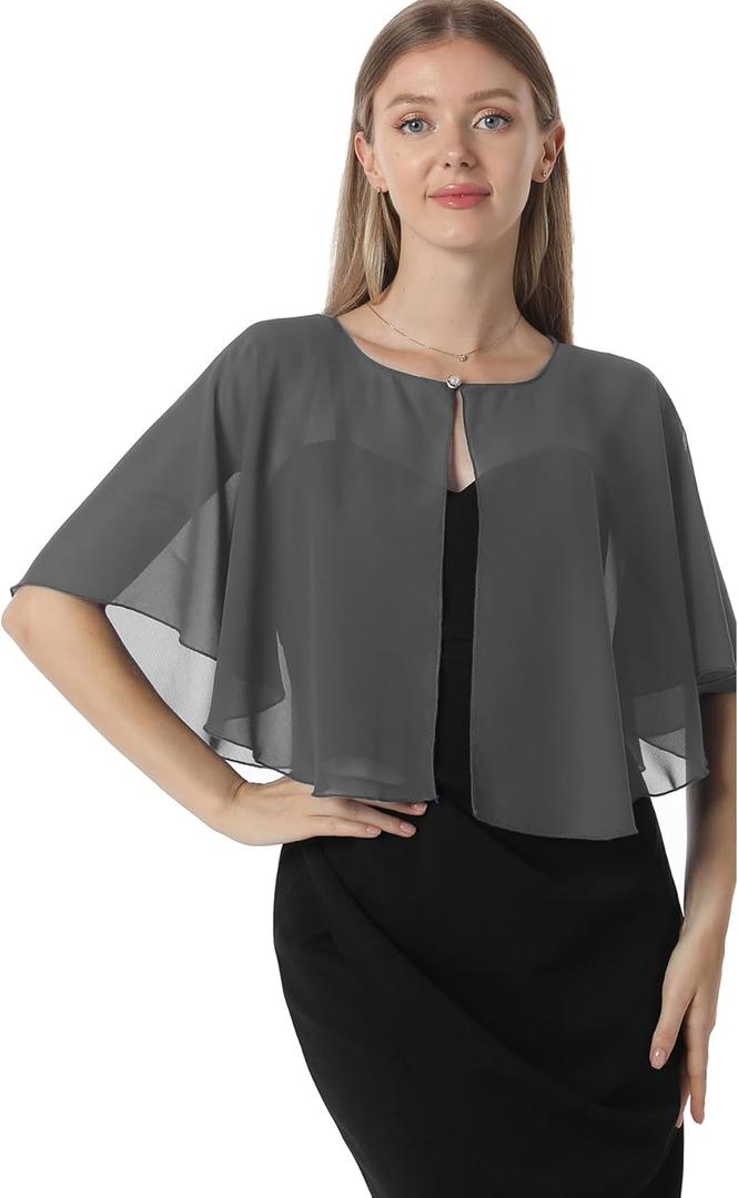 Chiffon Capelet Soft capes Shawls and Wraps for Evening Dress Wedding Cape 1920s shawl accessories for women flapper Cover Up (Dark Gray)