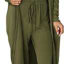 KIRUNDO 3 Piece Lounge Sets for Women Airport Travel Vacation Outfits Spring Cardigan Matching Sleeveless Top Jogger Pants (Large, Army Green)