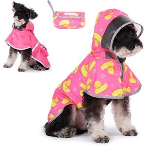 KOOLTAIL Dog Raincoat, Reversible Pet Rain Jacket Clear Hooded Double Layer with Storage Pocket, Adjustable Waterproof&Windproof Reflective Puppy Poncho with Leash Hole for Small Medium Large Dogs, L (Pink)