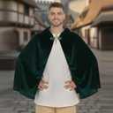 Halloween Medieval Renaissance Elf Hooded Cloak Green Leaf Brooch for Men and Women Party Cosplay Dress Up(Dark Green)