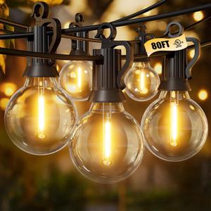 Brightown Outdoor String Lights, 80FT 40+2 G40 Bulbs Shatterproof Patio Lights, IP65 Waterproof Dimmable Hanging Connectable Globe LED Outdoor Lights for Backyard, Bistro, Porch, Deck, Balcony (Black)