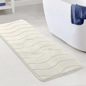 Flamingo P Memory Foam Bathroom Mat Extra Long Shower Bath Mats Rug Non Slip Soft, 47x17,Ivory White
