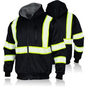 FONIRRA Men's High Visibility Safety ANSI Class 3 Lined Fleece Hoodie Sweatshirt with Black Bottom Jumper Workwear for Men(Black, L)