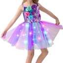 Spooktacular Creations Halloween Girl Mermaid Tutu Dress, Shell Mermaid Costume, LED Kids Princess Dress for Cospaly Party (Purple, M)
