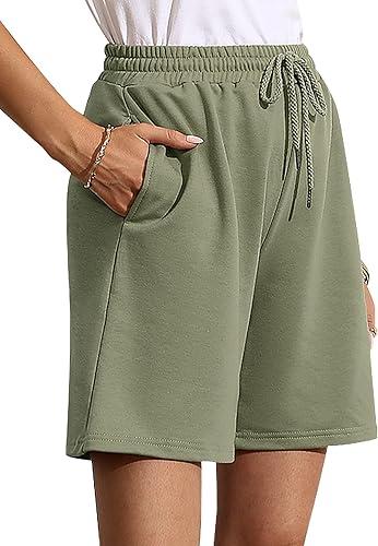 Quenteen Women's Athletic Shorts Jogger Sweat Casual Loose Bermuda Shorts(9 Inch, Sage Green), S