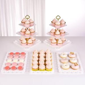 NWK 6 Piece Cake Stand Set with 2 x Large 3-Tier Cupcake Stands, 3 x Appetizer Trays, for Wedding Birthday Baby Shower Tea Party Decorations (Gold)