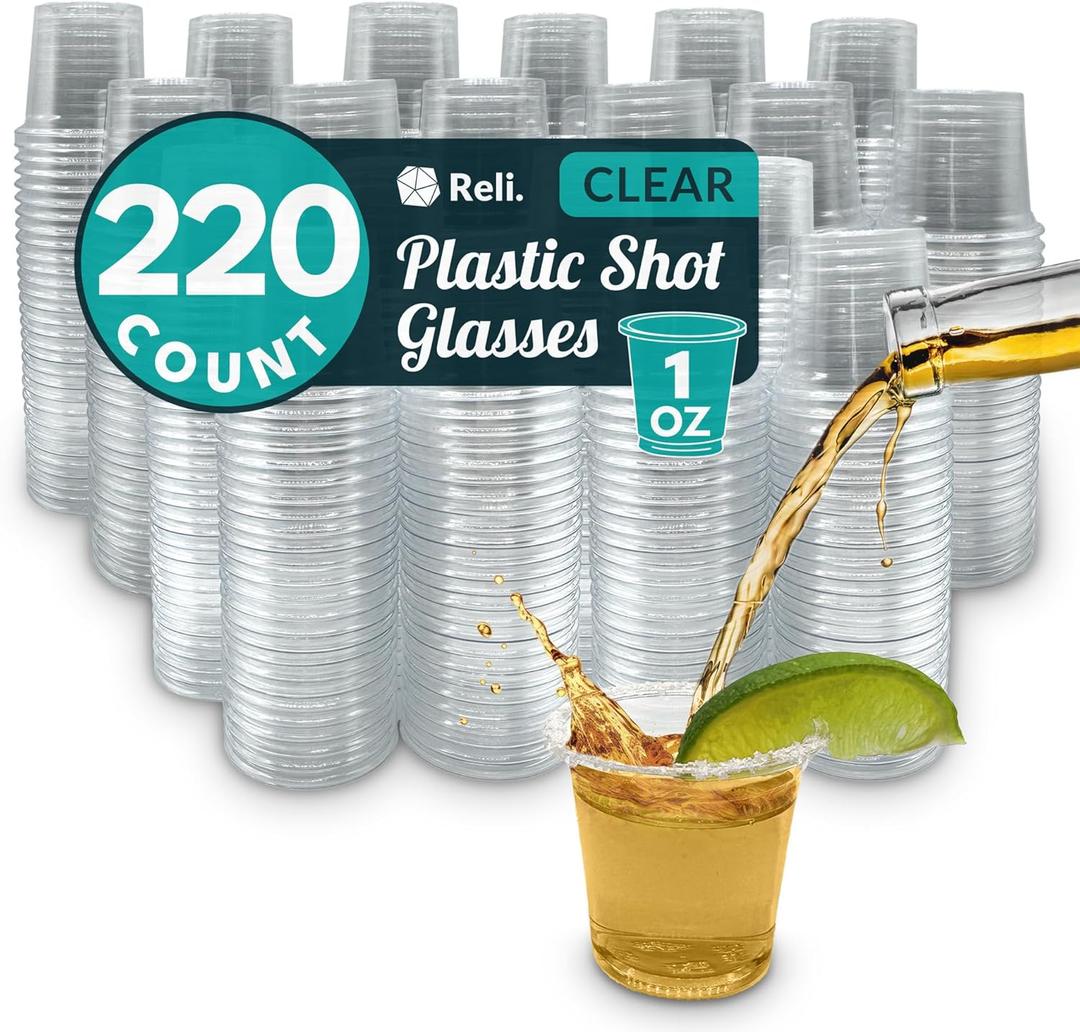Reli. (220 Count 1 oz Plastic Shot Glasses Disposable | Clear Jello Shot Cups | Mini Plastic Cups for Party, Sauces, Samples | BPA Free, Shatterproof, 1oz Mini Glasses Disposable