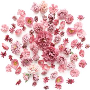Floroom Mini Artificial Flower Heads Dusty Rose Fake Peony Daisy Rose Multicolor Small Faux Silk Flower Heads for Cake Craft Garland Wedding Party Graduation Cap DIY Home Decoration, 0.8"-3.6"