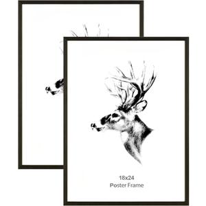 Yaetm 18x24 Frame Black Wood Poster Frame Set of 2, Solid Wood Picture Frame 18 by 24 inches, Wall Gallery Frames for Horizontal and Vertical Wall Mounted (2 pack, Anthracite Black)