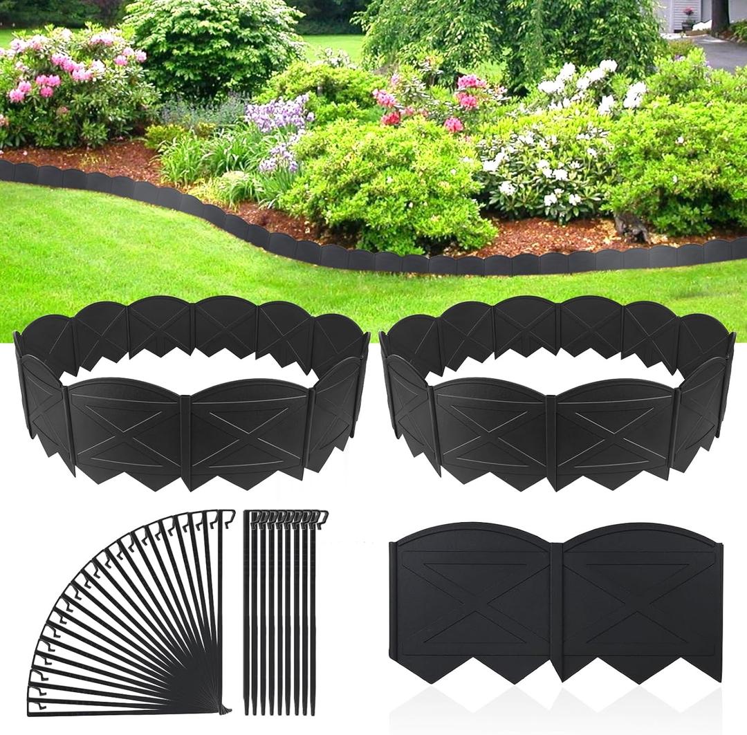 Vashly 6 inch Tall 40Ft Landscape Edging Black Garden Edging with 40Pcs Garden Stakes 7.8 Inch, 40Pcs Edging for Landscaping Plastic Garden Edging Border Flower Bed Edging Borders Lawn Edging