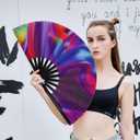 Large Folding Hand Rave Fan Popping Fan for Line Dancing Clacking Fans for Dance,Party,Decoration,Festival (Aurora)