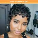 VRZ Short Pixie wigs for Black Women Pixie Cut Curly Human Hair Wig for Black Women Glueless Short Layered Pixie Cut Wigs With Bangs Natural Black Color for Daily Use