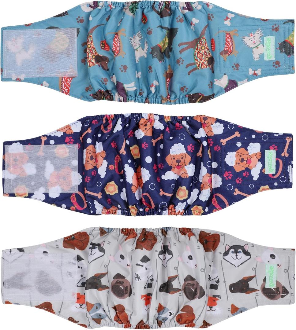 wegreeco Washable Male Dog Belly Band (Stylish Pattern)- Pack of 3 - Washable Male Dog Belly Wrap, Dog Diapers Male (Lovely Dogs, Large) (Large (18" to 21"))