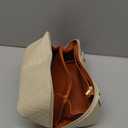 Large Capacity Travel Cosmetic Bag  PU Leather Makeup Organizer Bag Portable Woven Makeup Bags for Women Waterproof Travel Toiletry Bag with Divider Pouch, Khaki