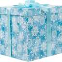 Jaywayang 10" Large Christmas Gift Box with Lid and Ribbon, Blue Snowflake Gift Box with Paper Filler for Holiday Xmas Presents Wrapping.