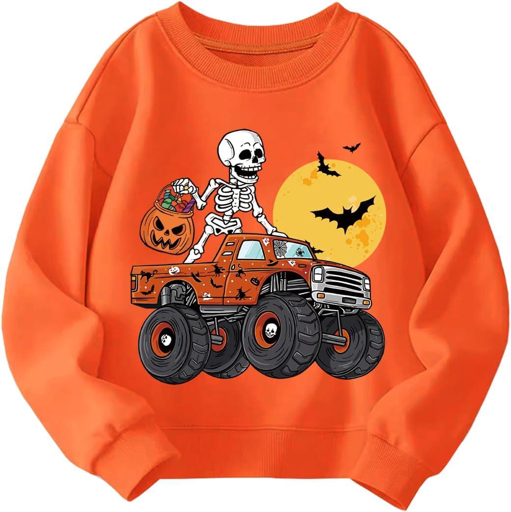 Kids Halloween Sweatshirt Boys Girls Skeleton Pumpkin Ghost Toddler Shirt Crewneck Long Sleeve Graphic Tops for 2-7T