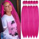6 x 6Pack Pre Stretched Braiding Hair Hot Pink Braid Hair Prestretched Braiding Hair Box Braiding Hair Magenta Pink Braiding Hair Pre Stretched 26ich