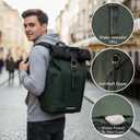 Camera Backpack, Waterproof Travel Camera Bag for Photographer Expandable Roll Top Photography Case for DSLR SLR Mirrorless Camera Fit up to 15.6 inch Laptop with Rain Cover, Large