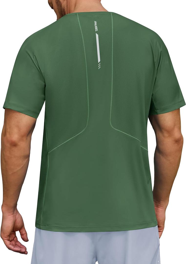 Men's UPF 50+ Sun Protection Athletic Shirts Short Sleeve Running Workout Gym Tshirts Quick Dry Swim Shirt for Rash Guard (Large, Dark Green)