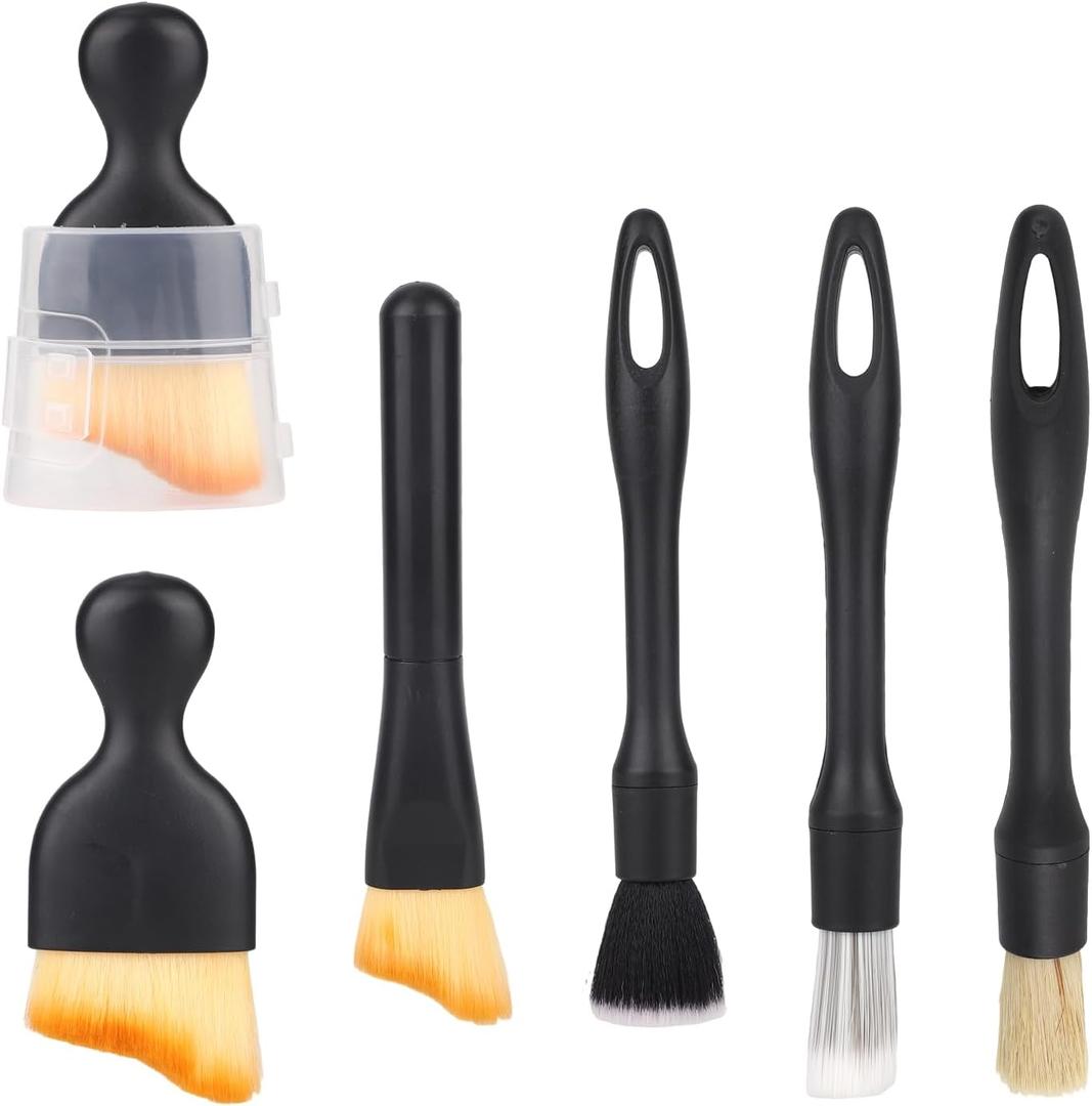 6pcs Car Detailing Brushes Set, Includes 5 Ultra Soft Interior Detail Dust Brushes for Car Cleaning Leather Seats Vents Wheels Emblems and More Auto Supplies Accessories Kit
