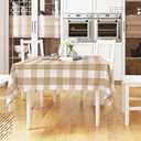 Encasa XO Cotton Square Table Cloth for | (50"x39") | Buffalo Beige Checks | Dining Tablecloth for Decoration