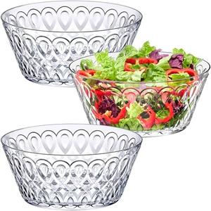 Amazing Abby - Denita - 130-Ounce Plastic Serving Bowls (Set of 3), 10-Inch Clear Salad Bowl Set, BPA-Free, Shatter-Proof, Dishwasher-Safe, Stackable, Great for Salad, Fruit, Cereal, Snack, and More