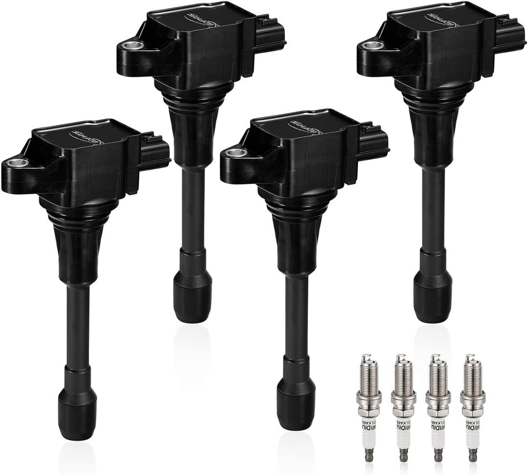 BDFHYK Ignition Coil Pack and Iridium Spark Plugs Compatible with Nissan 2007-2019 Altima Versa Sentra Rogue Cube NV200 UF549 9029, Sets of 4