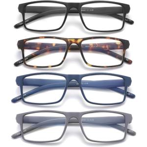 4 Pack Reading Glasses Blue Light Blocking for Men Women,Rectangular Frame Computer Readers with Spring Hinge,Reading Glasses for Men WomenAnti Eyestrain/UV Ray Eyeglasses (0.0x)