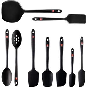 DI ORO 9-Piece Silicone Kitchen Utensil Set - 600F Heat-Resistant Nonstick Flexible Seamless Silicone Turner Spatulas, Spoons, & Ladle - Nonstick Cookware Safe Tools for Baking & Cooking - BPA Free