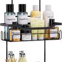 HapiRm Hanging Shower Caddy Over the Door with Soap Holder, No Drilling Adhesive Shower Organizer with 11 Hooks, Rustproof & Waterproof 304 Stainless Steel Bathroom Shelves - Black (2-tier)