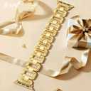 JR.DM Gold Watch Band for Women Compatible with Apple Watch 38mm 40mm 41mm 42mm 44mm 45mm 46mm 49mm Dainty Dressy Bracelet Designer Metal Chain Strap for iWatch Series 11/10/9/8/7/6/5/4/SE/3/2/1 Ultra