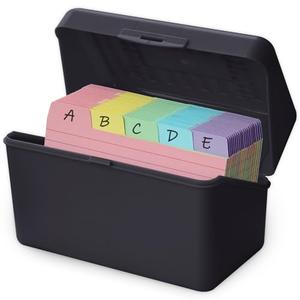 Olivo 3x5 Index Card Holder Box with 100 Cards Dividers Tabs 3"x 5", Black