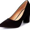 Heel The World Women's High Chunky Block Closed Toe Heels,Slip On Pointed Toe Work Dress Office Wedding Party Pumps Shoes 9.5
