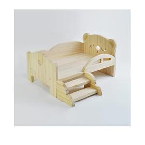 Wooden Toy Bed Pet Bed Doll Bed with Stairs Small Bed Wooden Four Seasons for Girl Dolls Or Cat Dog Small Anlimals,Bear,A