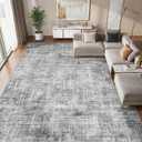 Washable 8x10 Area Rug for Living Room - Modern Abstract Carpet with Non-Slip Backing, Low Pile & Soft, Stain Resistant, Kid & Pet Friendly Decor for Bedroom & Dining Room - Black Grey