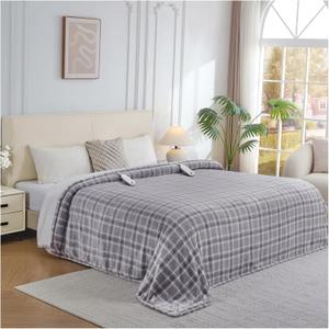 Electric Heated Blanket Queen Size, Dual Control Fast Heating Sherpa Blanket, 8 Heating Levels & 10 Hours Auto Off, Machine Washable with ETL & FCC Certified, Grey Plaid