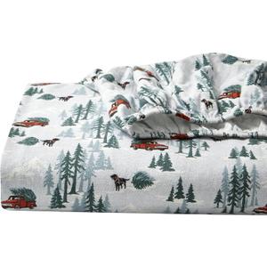 Eddie Bauer - Flannel Sheets Queen Size, Anti-Pilling & Wrinkle Resistant Cotton, Touchably Soft for All-Season Comfort - Bed Sheets with Matching Pillowcases & Fitted Sheet (Tree Farm Light Blue)