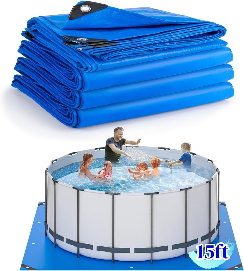 Pool Liner Pad for Above Ground Pools, Extra Thick Square Swimming Pool Liner, Under Pool Padding Above Ground Pool Pad, Puncture Resistant Weed Barrier Extend Liner Life, Blue (15FT)