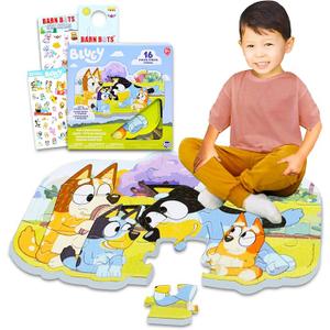 Bluey Foam Puzzle Mat Set  Bundle with 16 Pc Foam Floor Puzzle for Kids Plus Stickers, More | Bluey Jigsaw Puzzles for Kids, Boys, Girls