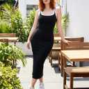 ZESICA Women's 2026 Summer Bodycon Midi Dress Casual Sleeveless Square Neck Side Slit Knit Beach Vacation Long Dresses (Black, L)