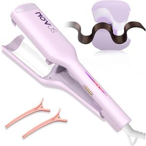 NOVUS Curling Iron Hair Crimper Waver - 1.25 Inch Anti-Scald Rovy Waves Curling Wand, Ionic Deep Waver Hair Curler Tool with Ceramic 2 Barrel for All Hair Types, Auto Shutdown Protection