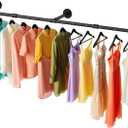 Wall Mounted Clothes Rack 60in, Industrial Pipe Wall Mount Clothing Rack,Heavy Duty Iron Garment Rack Bar for Laundry Room, Closet Storage, Multi Purpose Hanging Rod,Black