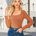 GRACE KARIN Womens Fall Long Sleeve Trendy Tops 2025 Square Neck Ribbed Casual Shirts Cozy Basic Sweater (Small, Orange)