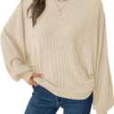BTFBM Casual Fall Tops for Women 2025 Long Sleeves Solid Shirts Crew Neck Loose Fit Work T Shirt (Large, Beige)