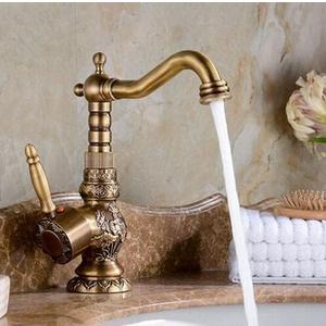 Rose Gold Vintage Antique Kitchen Faucet Brass Hot and Cold Rotating Bathroom Sink Tap Carved Basin Mixer Tap Brushed Brass Kitchen Sink Mixer Taps