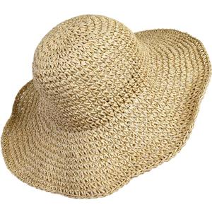 Women Straw Hat Wide Brim Beach Sun Cap Foldable Large Lady Floppy 100% Natural Paper Braided for Travel Decoration Summer Vacation Soft Lightweight and Breathable (Beige)