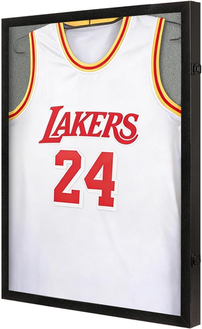 Jersey Frame Display Case for Wall ,Large Lockable T-Shirt Shadow Box with Clear UV Protection Acrylic & Hangers for Football Basketball Baseball Soccer Hockey, Linen