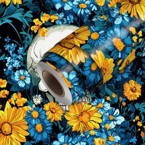 HOMETITUTE Skull and Floral Contrast Wallpaper Peel and Stick Contact Paper Wall Paper Stick 17.7" x 118.1" Self Adhesive Removable Vinyl Wall Covering Bedroom Kitchen Bathroom Home Decor