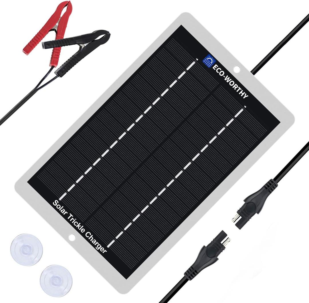ECO-WORTHY Solar Battery Charger 12 Volt Waterproof Portable Power Solar Panel Solar Trickle Car Battery Charger Maintainer for Car Truck Boat RV Motorcycle Marine Trailer BatteryPlug and Play (2.5W)